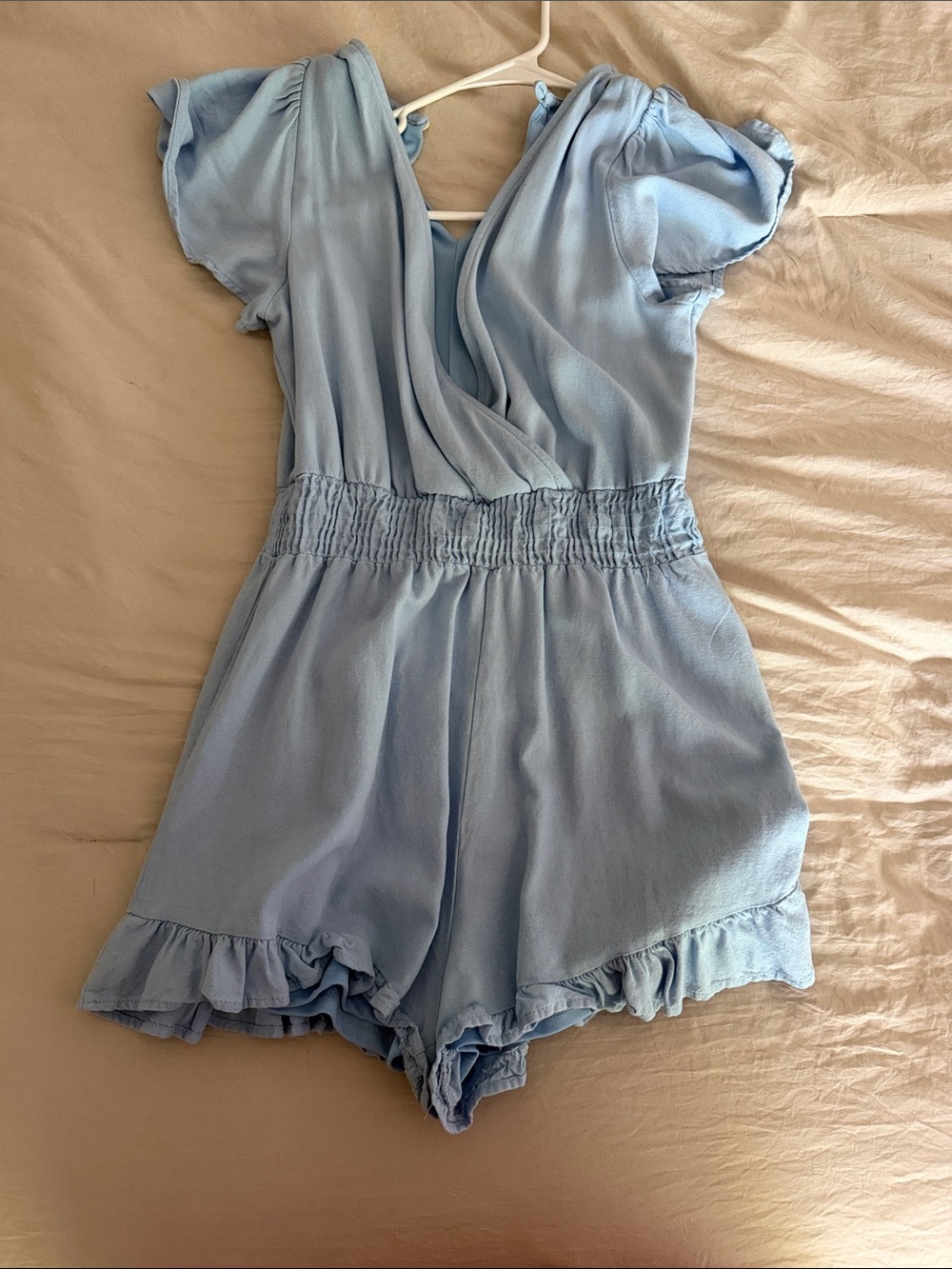 Light Blue Women’s Ruffle One-Piece Romper